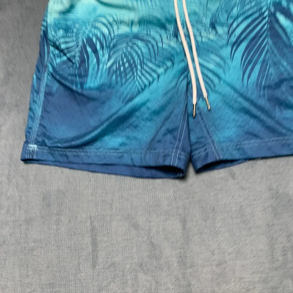 Spicy Tuna Gradient Swim Shorts Mens Medium Blue Tropical Palm Leaf Beach Wear